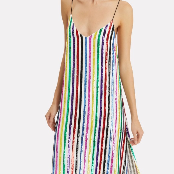 caroline constas rainbow sequin midi dress